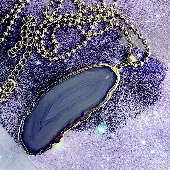 BOGO!! Moroccan, Dyed Purple Lace Agate Slab w/ adjustable Ball chain - Picture 1 of 9